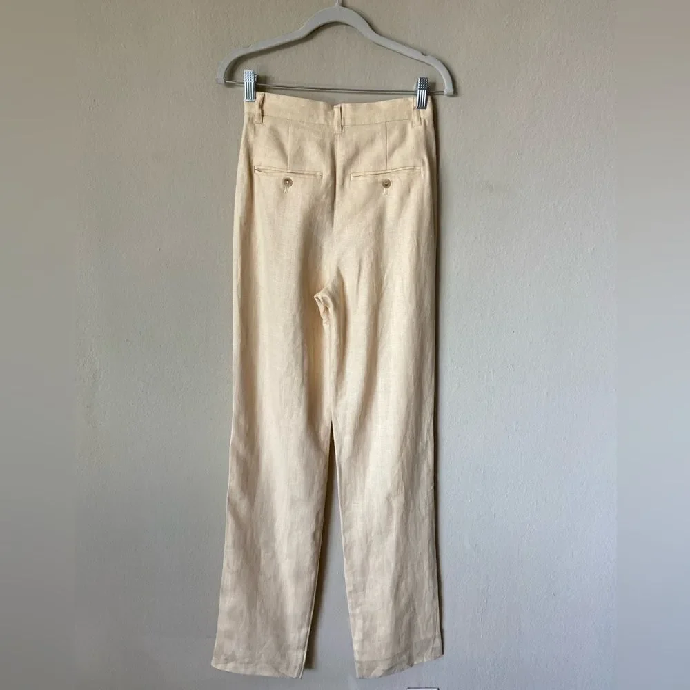 NWT Anine Bing Jay Straight Cream Pants Linen Size 30